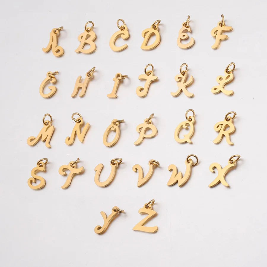 Stainless Steel Letter Charms Gold Plated Initial Alphabet Pendant With Jump Ring for Jewelry Making