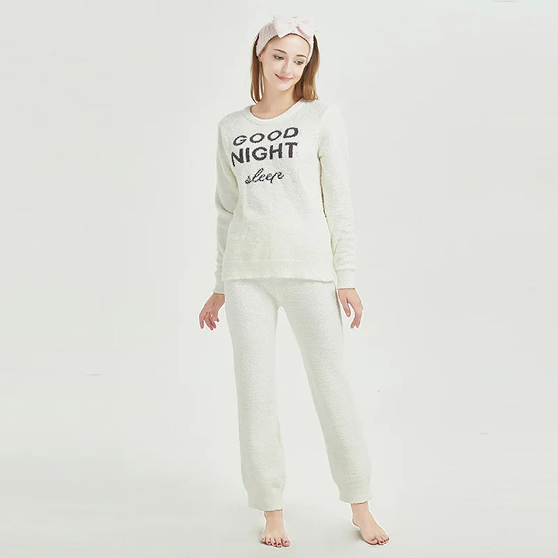Awl Soft Fluffy Microfiber Loungewear Knit Women 2 Piece Set Homewear Hooded Sleepwear Pajamas