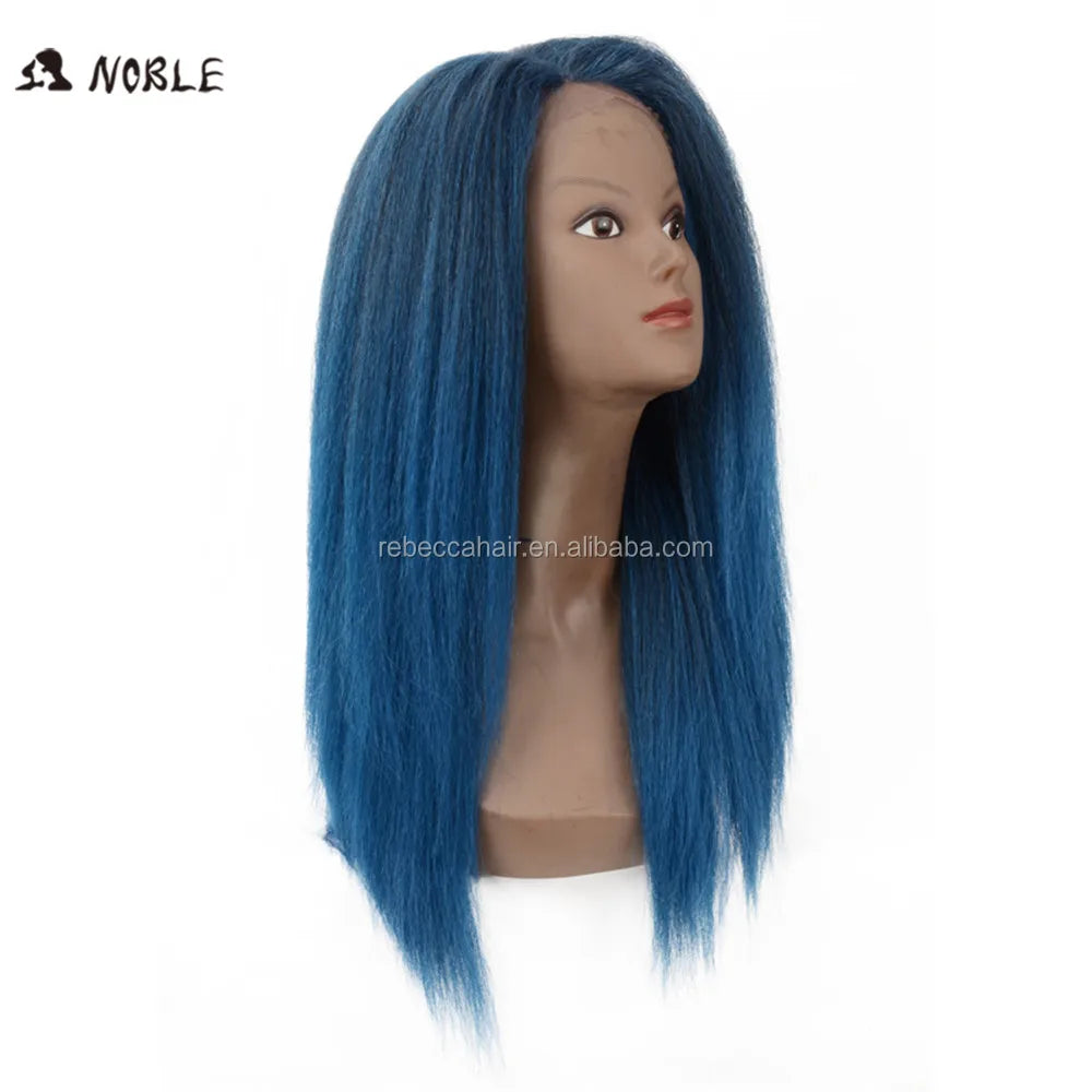 Quality Chinese Products Long Hair Length Dark Blue Color Silky Straight Wave Lace Front Wig Top Synthetic Hair WIG