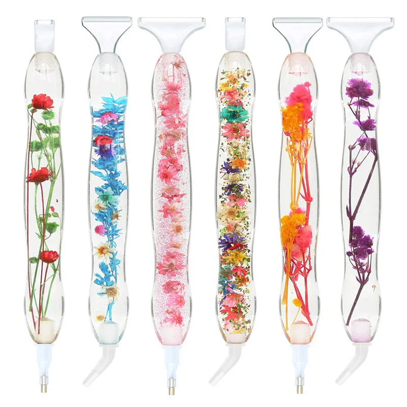 LS Wholesale Cross-Border Printed Plastic Bionic Flower Diamond Painting Point Drill Pen Resin Crystal Dry Flower Color Brush