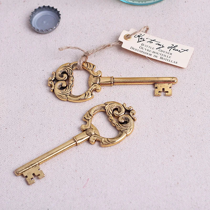 Creative Simulated Retro Key Bottle Opener Key to My Heart Gold Antique Key Bottle Opener Wedding Party Favor Gift