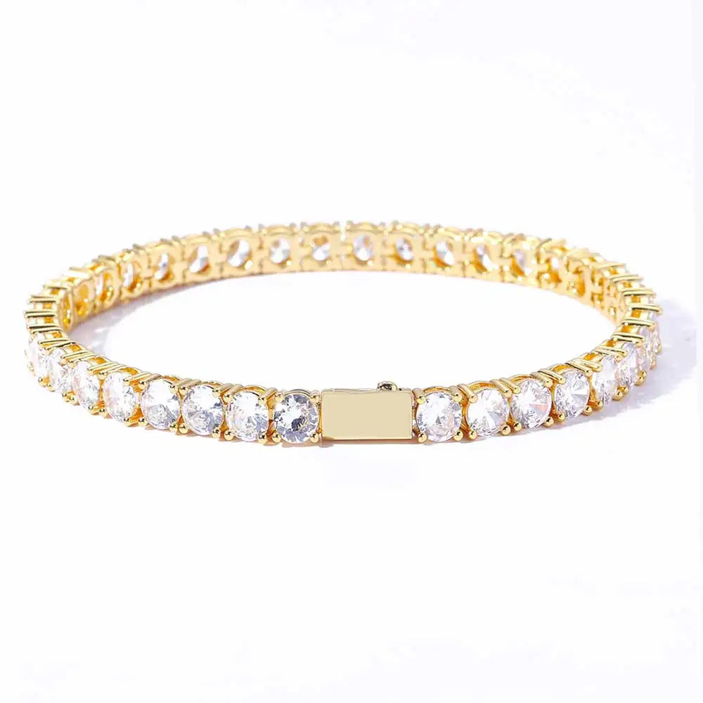 NUOYA Women's 3mm Gold Plated Diamond Tennis Chain Bracelet Hip Hop Style Iced Out Zircon Chain Jewelry for Gift