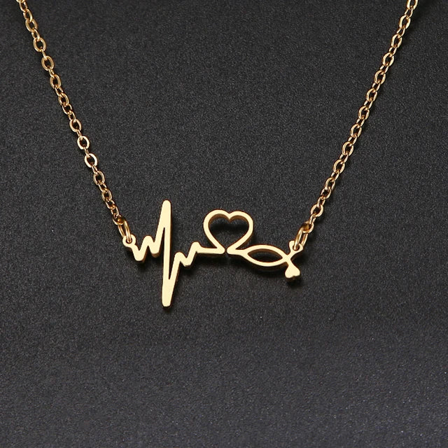 Fashion Stainless Steel Gold Silver Stethoscope Heartbeat Necklace for Women MegaBDM
