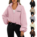 Custom Logo Women's Fleece Hoodies Sweatshirts Soild Full Zip up Warm Oversize Hoodie Casual Jacket Outwear