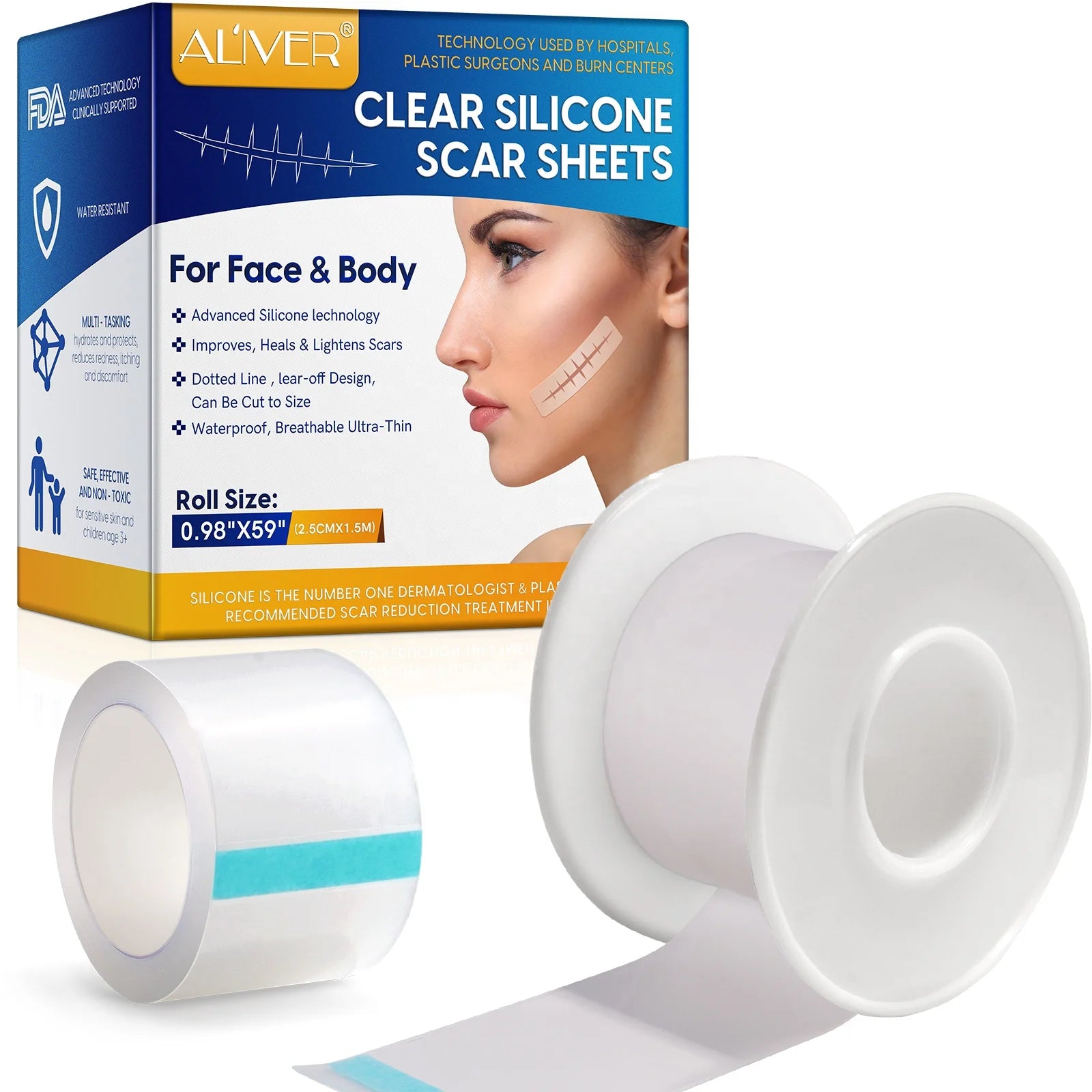 ALIVER Waterproof Breathable Ultra-thin Improves Heals Lightens Scars Face Body Wholesale Transparent Silicone Scar Sheet