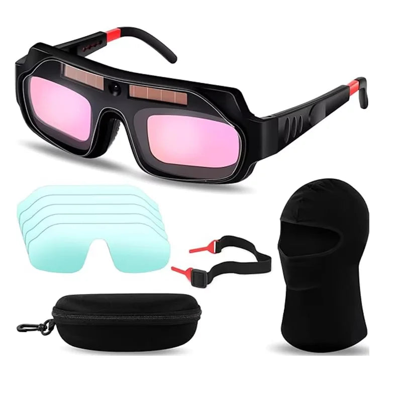 Solar Welding Goggles Auto-Darkening Welder Glasses Mask Helmet with Replacement Lenses PP Material 1 Set