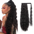 Water Wave Ponytail Synthetic Long Afro Kinky Curly Wrap Around Clip in Ponytail Magic Paste Heat Resistant Hairpiece