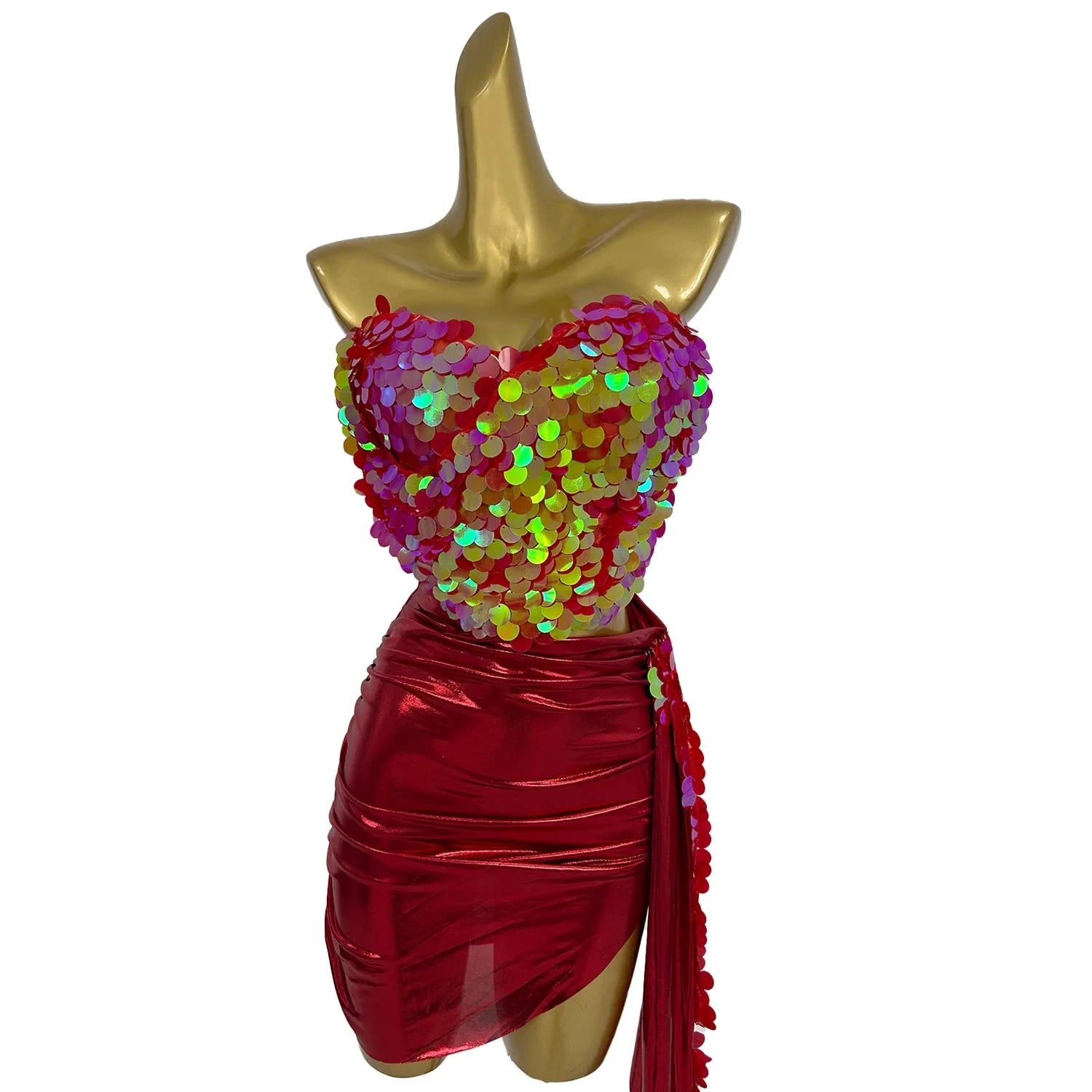 Elegant Red Glitter Sequin Corset Mini Skirts Sets Ladies Off Shoulder Prom Gown Women Club Dress Party Outfits Dancer Costumes