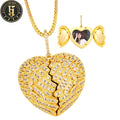 Iced Out Heart Locket Custom Photo Pendant Necklace Wholesale Brass Gold Plated Zircon Diamond Picture Necklace