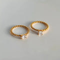 Round Bead Tetragonal Zircon Oval Zircon Ring 316L Stainless Steel Electroplated 18k Gold Ring