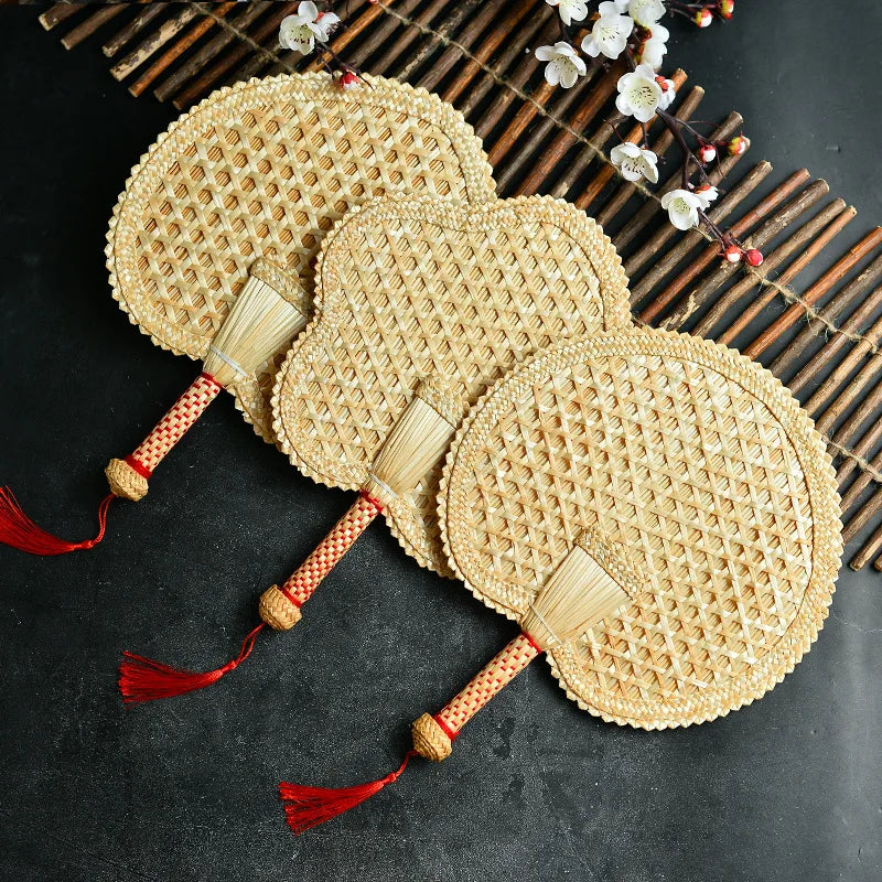 Y-Z Boho Woven Braided Fan Wall Decor Art Natural Straw Palm Leaf Raffia Hand Fans