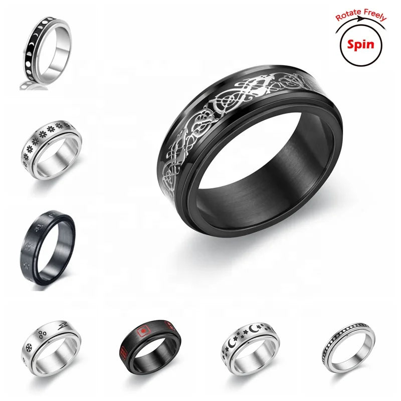 Anillos Para Hombres Mens Tarnish Free Titanium Stainless Steel Anti Stress Spinner Anxiety Fidget Ring