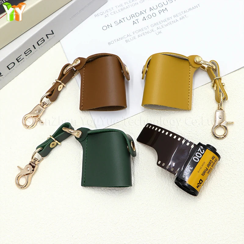 35MM Travel Portable PU Leather Camera Film Roll Holder Keychain Film Protective Case