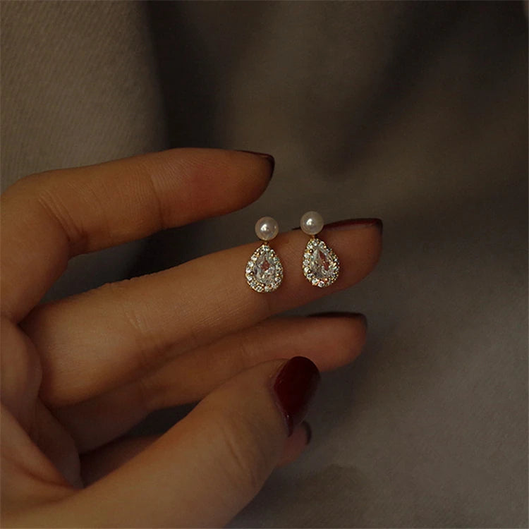 Vintage Jewelry Design Women Pearl S925 5A White Stone Zircon Stud Earrings