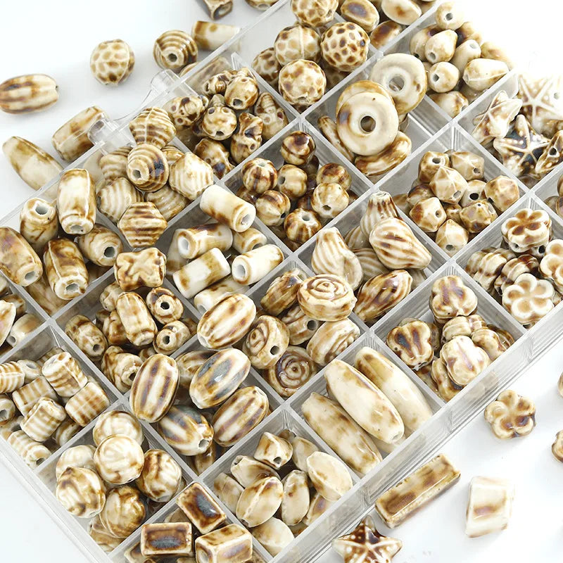 Retro 10-21mm Ceramic Clay Beads Rhinoceros Skin Series Butterfly Rose Sea Star Watermelon Skull Square Beads Charm for DIY