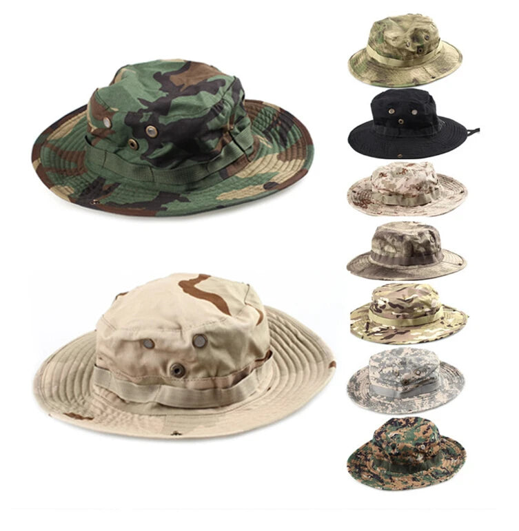 Unisex Sun Hat Wide Brim Camouflage American Bonnie Cap Tactical Bucket Hats