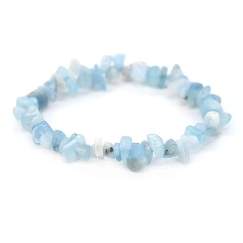 Natural Raw Chip Gem Stone Aquamarine Beads Stretch Bracelets Crystal for Women Jewelry