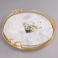 Wholesale Marble Circle Food Displaying Tray Vintage Marble Ramadan Candle Jewellery Watch Storage Serving Tray With Gold Handle