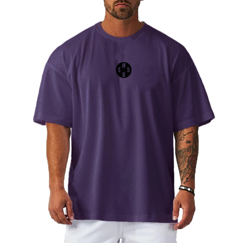 Mesh Oversize Men's T-shirt Man Half Sleeves Pure Color Men t Shirt T-shirts for Male Tops