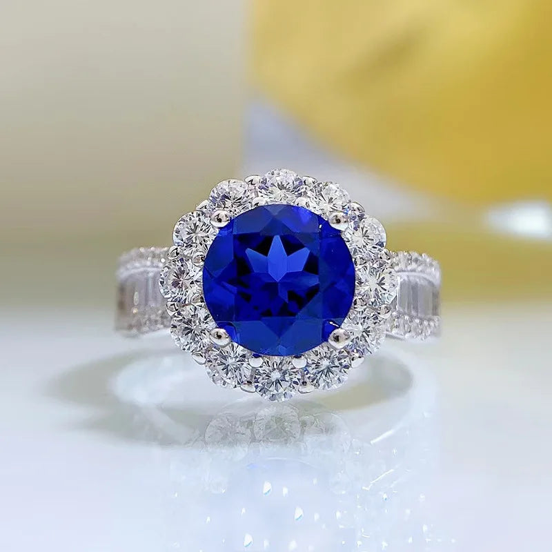 925 Sterling Silver Luxury Bezel-Set Vintage 8mm Round Zircon Ring