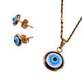 HOVANCI 18K Gold Plated Stainless Steel Jewelry Set Blue Evil Eyes Stud Earrings & Link Chain Necklace Trendy Style for Women