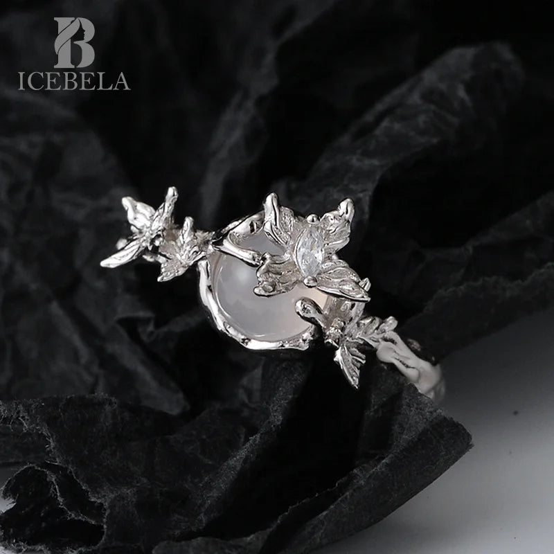 ICEBELA New Fashion Fine Jewelry 925 Sterling Silver Rings Vintage Chic Unique Butterfly Shape Agate Smart Ring for Women