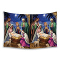 Nativity Scene Tapestry with Christmas Background Featuring Jesus Shepherds and Animal Pattern Suitable for Indoor Decoration