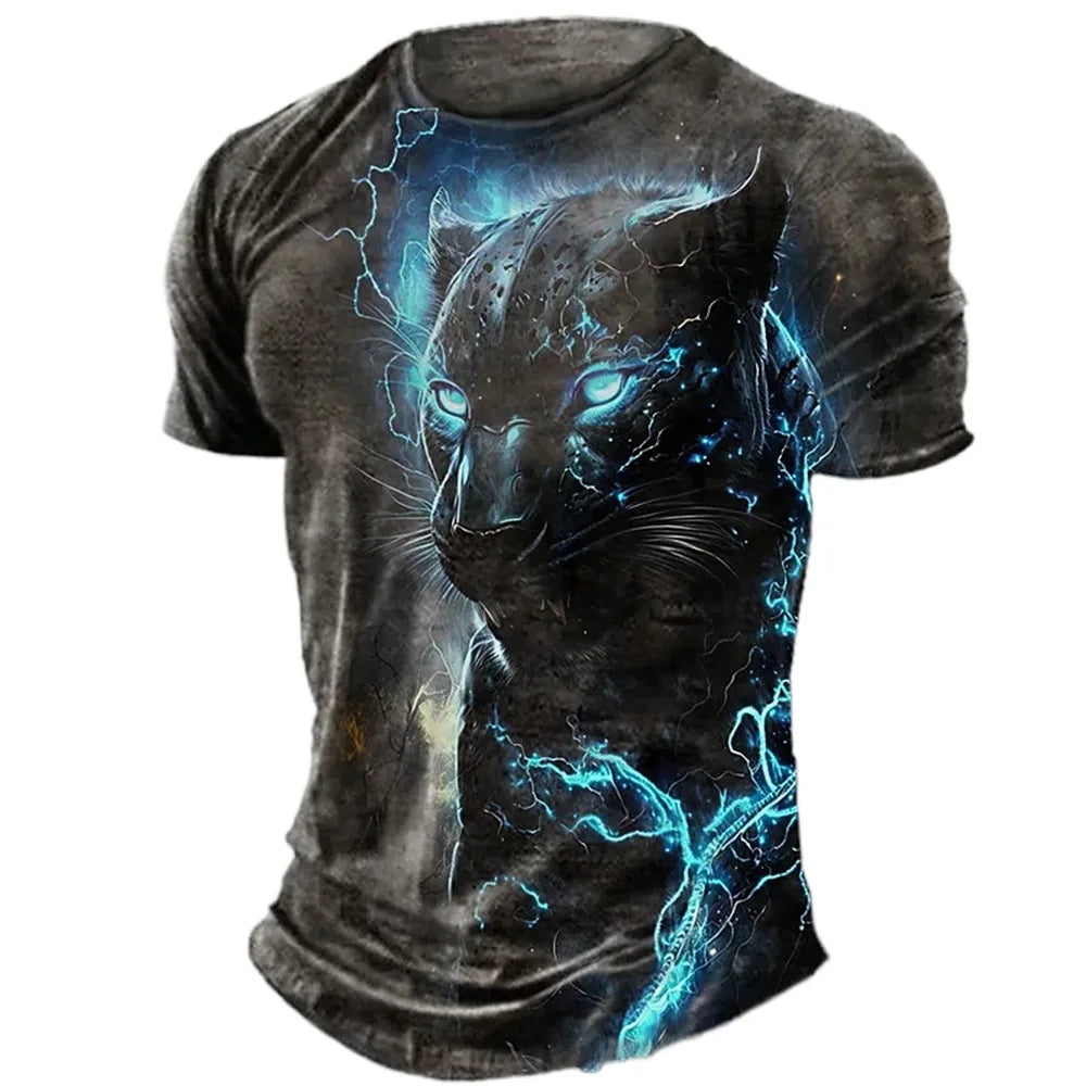 Fitspi Men's T-shirt 3d Animal Print Short-sleeved O-neck Top 3d Casual Street Oversized T-shirts Men's Clothing