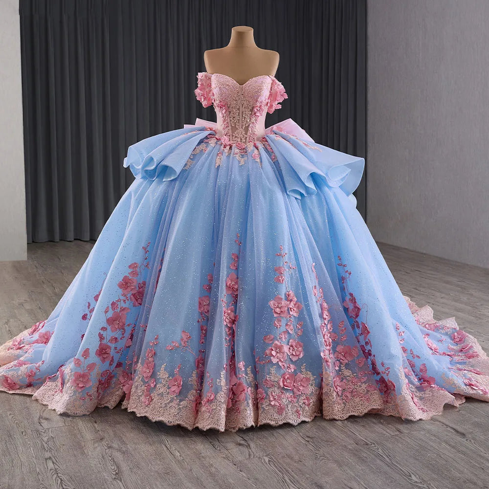 Jancember 241110B Beautiful Pink Blue 3d Flower Party Women's Plus Size Evening Dresses
