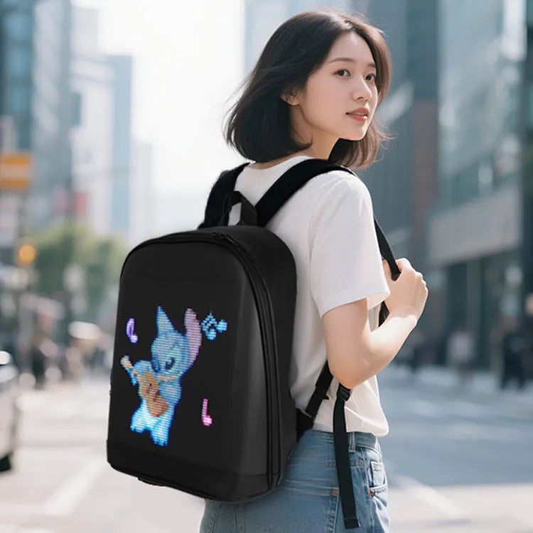 LOY New Fashion LED Backpack Smart Bluetooth WiFi APP Control Waterproof Laptop Bag with USB Port Unisex Design