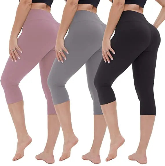 Wholesale Custom Logo Women's High Waist Gym Capri Leggings Breathable Solid Pattern Yoga Pants Colorful Knitted Casual Sports