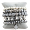 Fashion Bead Silver Black Natural Stone Crystal Glass Druzy Pearl Bracelet  Peace Drop Tassel Pendant Stack Bracelet Set