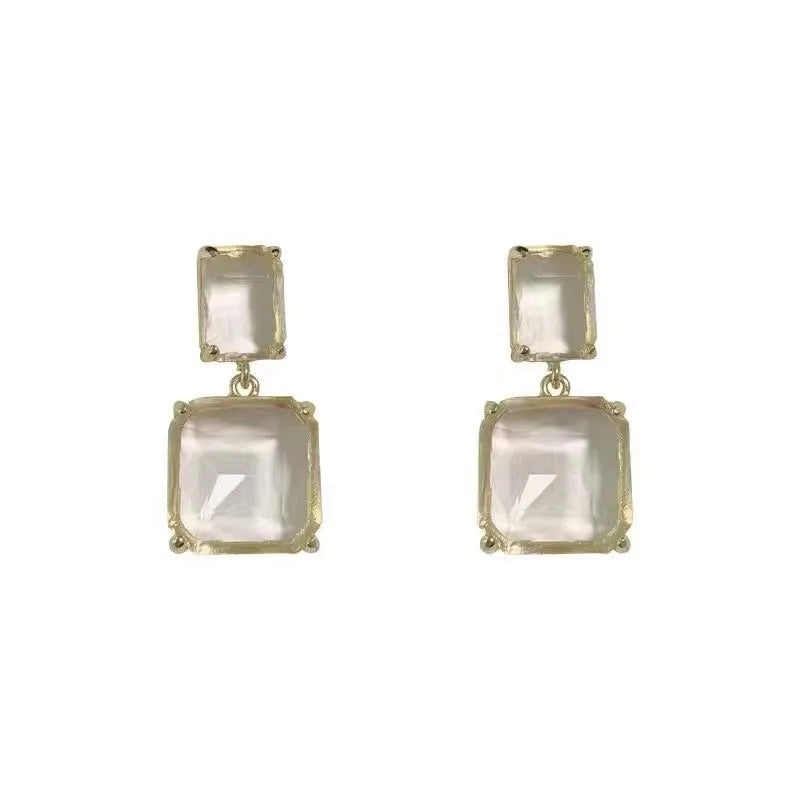 Transparent square Retro Moissanite Stud Earrings Rhinestone Decor Stud Pendant Earrings Women Without Ear Piercing Ear Clip