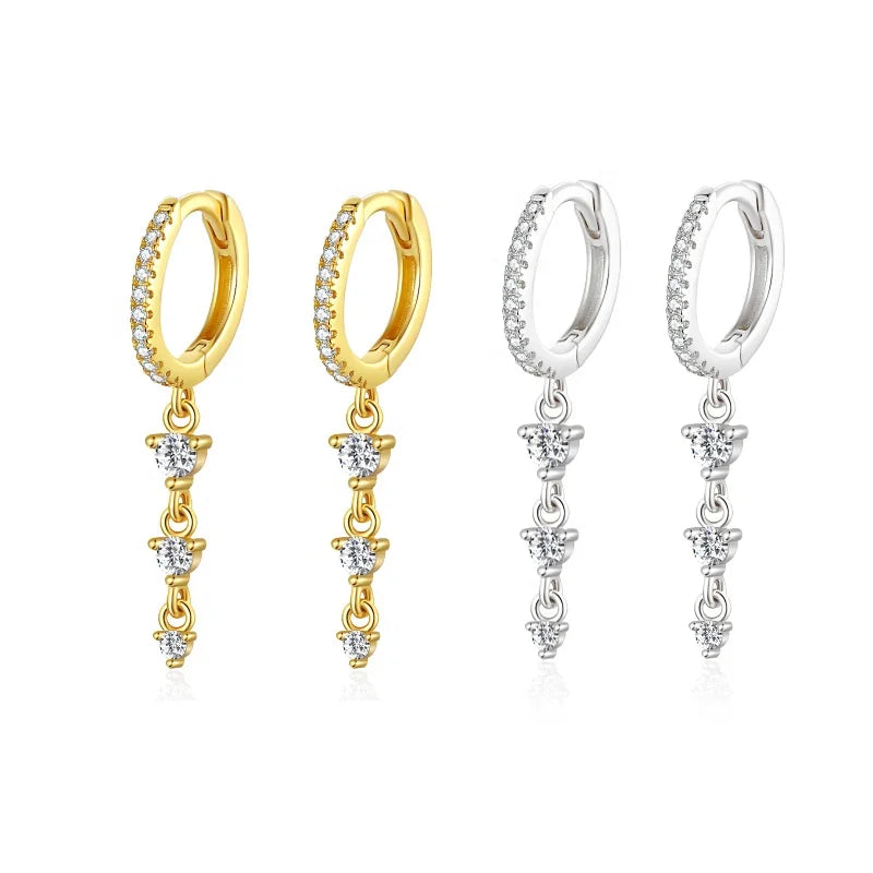 CZ 925 Sterling Silver Jewelry Real 18k Gold Plated Hoop Earrings  Long Drop Earring Dangling Earrings for Women