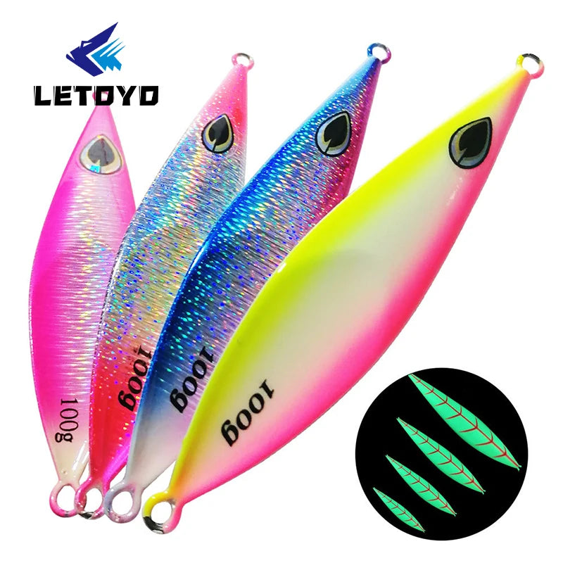 LETOYO 80g 100g 150g 200g 250g 300g Metal Jigging Fishing Lure Luminous Slow Saltwater Lure Metal Vertical Jigging Bait
