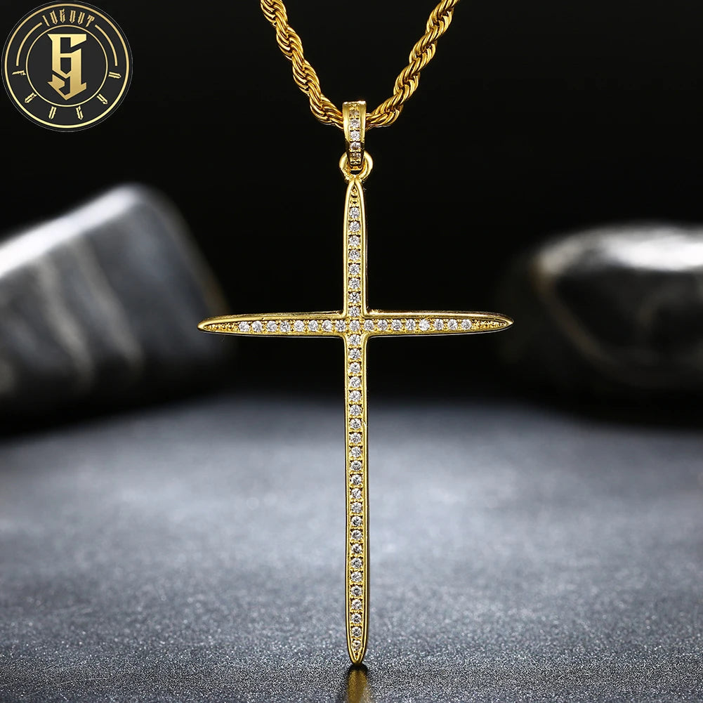 Exquisite High Quality Christian Religious Jewelry Men Women Brass Gold Plated Zircon Cross Pendant Necklace