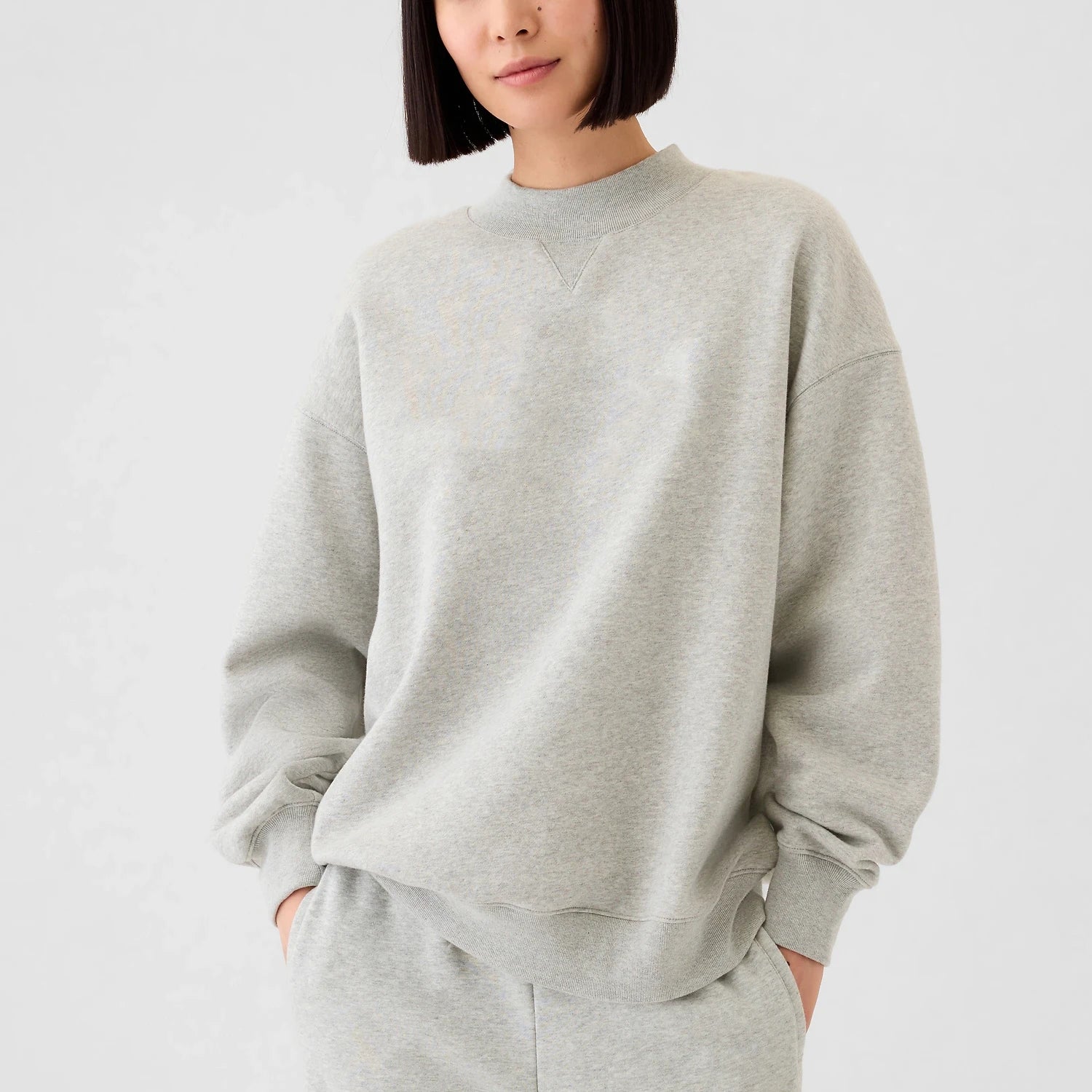 Custom Logo Women's Oversize Mockneck Sweatshirt Long Sleeve Bonded Cuffs Casual Sweatshirts