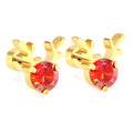 Mini Cute Stainless Steel Flat Back Screw Earrings Christmas Jewelry Custom Round Red Zirconia Earrings Antler Stud Earrings