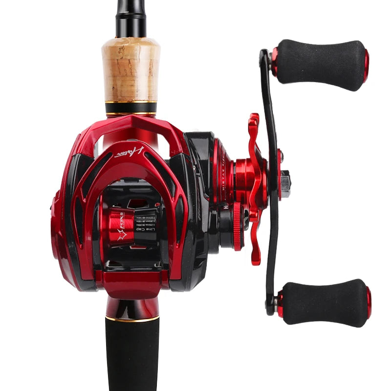 Histar Red Fox Combo 2Tips Fast Action C2.13M n MH Fishing Rod and Right Hand Double Magnetic Brake System Baitcasting Reel