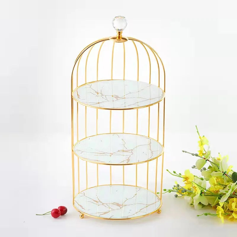 Hot Sell Golden Birdcage Multi-layer Dessert Rack Stand Romantic Wedding Cake Stand Romantic Decoration 2 Tier 3 Tier Cake Stand