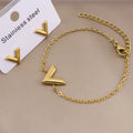 2023 V-Shape Gold and Silver Jewelry Sets Simple Couple Stainless Steel Bracelets Fashion Charm Bracelets