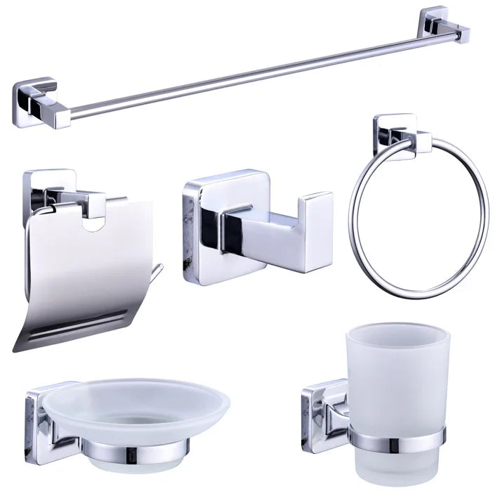 Bathroom Accessories Set 6 Pcs Sliver Chrome Piece Punch-free Brush Folding Toilet Storage Rack Hardware Accessories Set