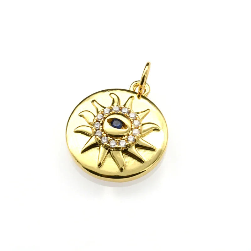 Guangzhou Liwan Plaza Jewelry Wholesale Anti Fading Gold Plated Big Eye Sun Flower Round Charms for DIY Women Necklace