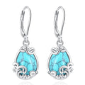 Merryshine 925 Sterling Silver Jewelry Teardrop Turquoise Tree of Life Filigree Leverback Drop Earrings for Women