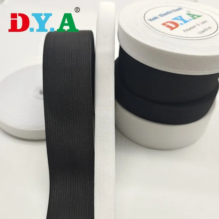 Wholesale Price Different Sizes Black and White 10mm-80mm Knitted Polyester Latex Elastic Band for Garment Sewing