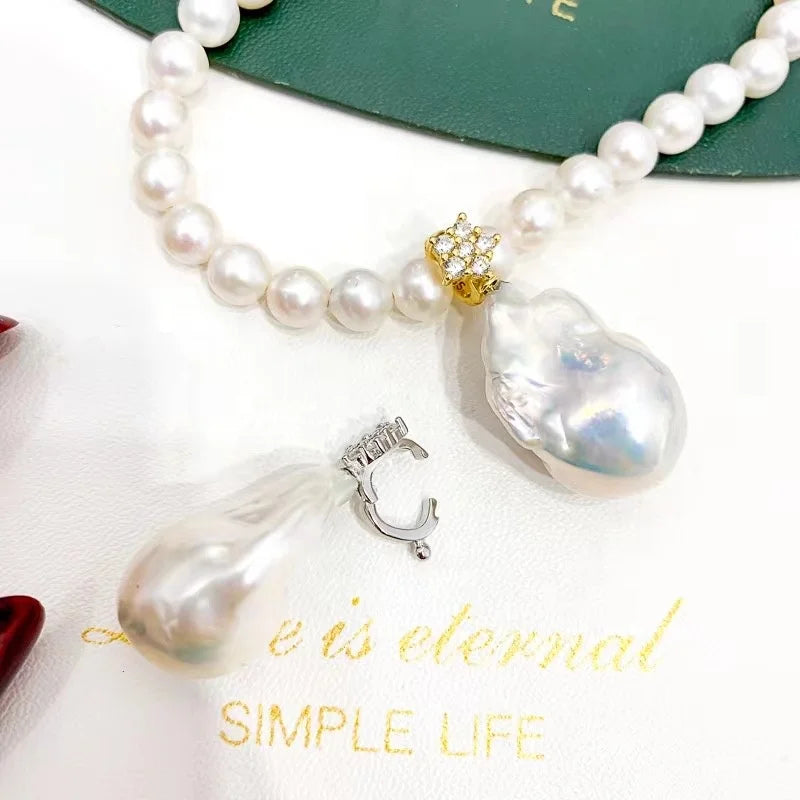 P1275 Baroque DIY Natural  Freshwater Pearl Charm Pendant Necklace Accessory 925 Sterling Silver Jewelry for Women Without Chain