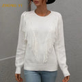 Manufacturers Custom Oem Winter Women Long Sleeve Slim With Fringe on the DesignChest Solid Color Style Casual Knitted Sweater