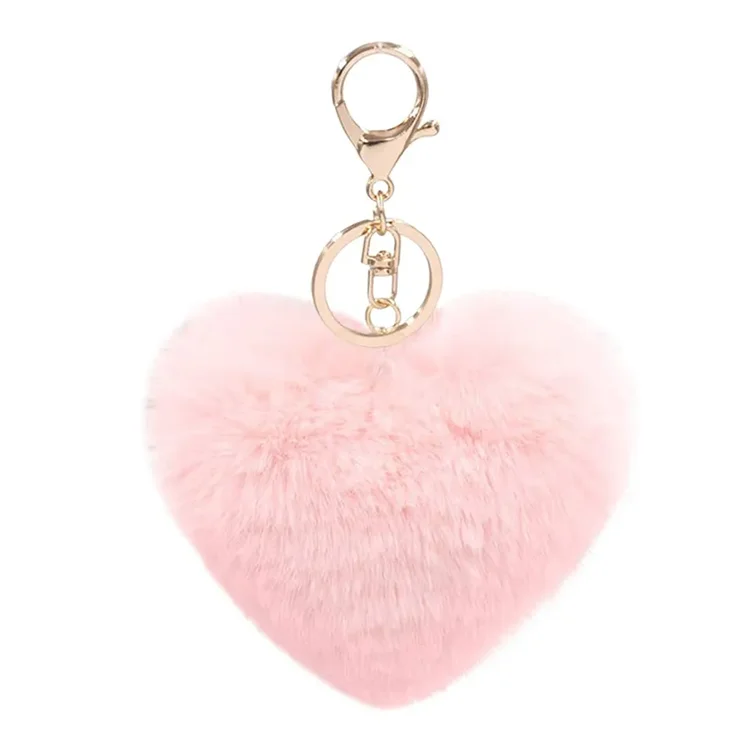 Heart Shaped Pompom Keychain Fur Ball Mini Furry Pompom Keychains
