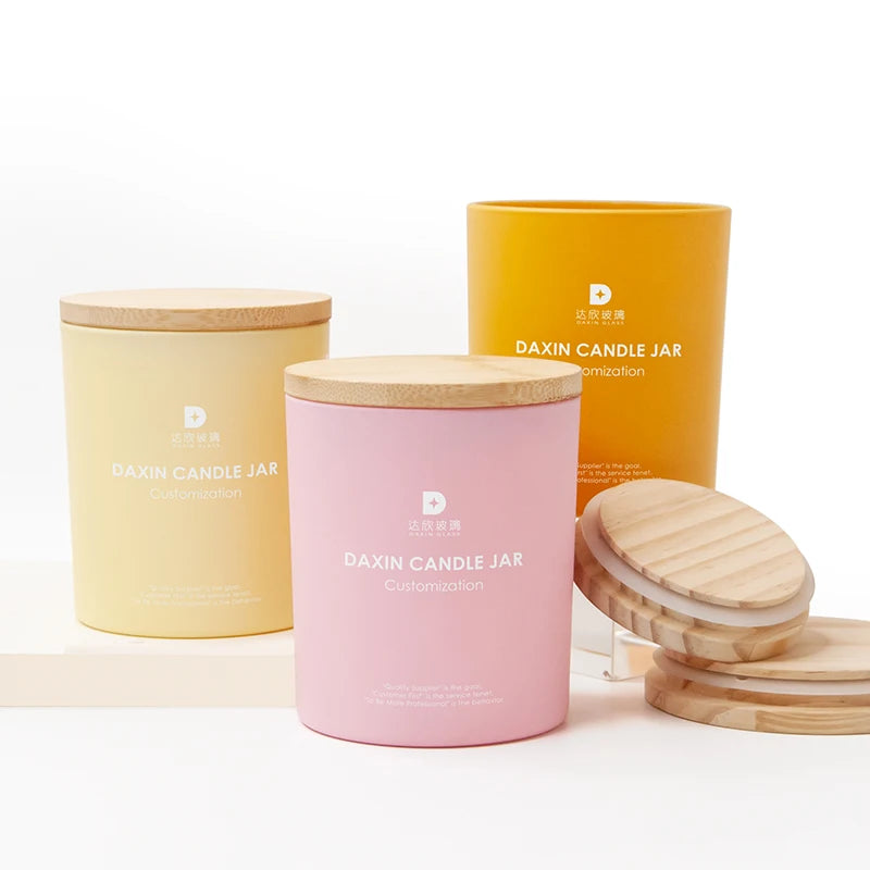 Factory Matte Glass Empty Unique Luxury Home Decor Candle Jars Containers with Wooden Lid