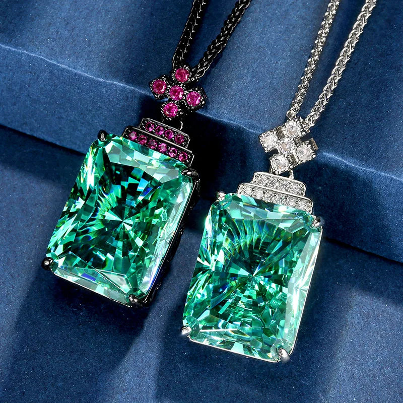 Retro Luxury Pala Green Pendant Necklace Cubic Zircon Men's and Women's Party Jewelry Necklace